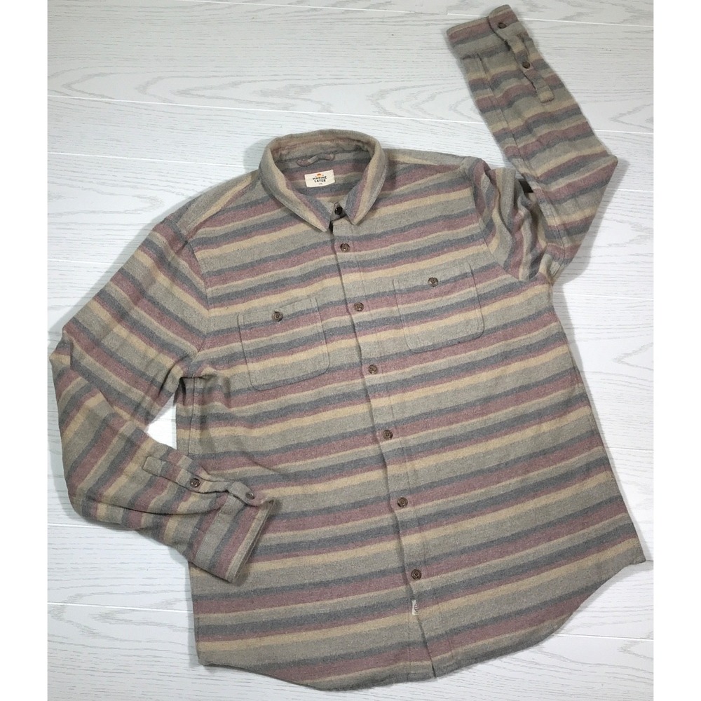 Marine Layer Wool Blend Flannel Shirt Men XL Striped Chest Pockets Long Sleeve